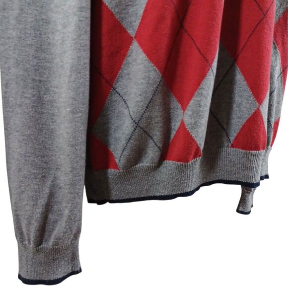 Brooks Brothers Preppy Sweater Mens L Argyle Gray Red Navy V Neck Cotton Wool - Picture 4 of 9